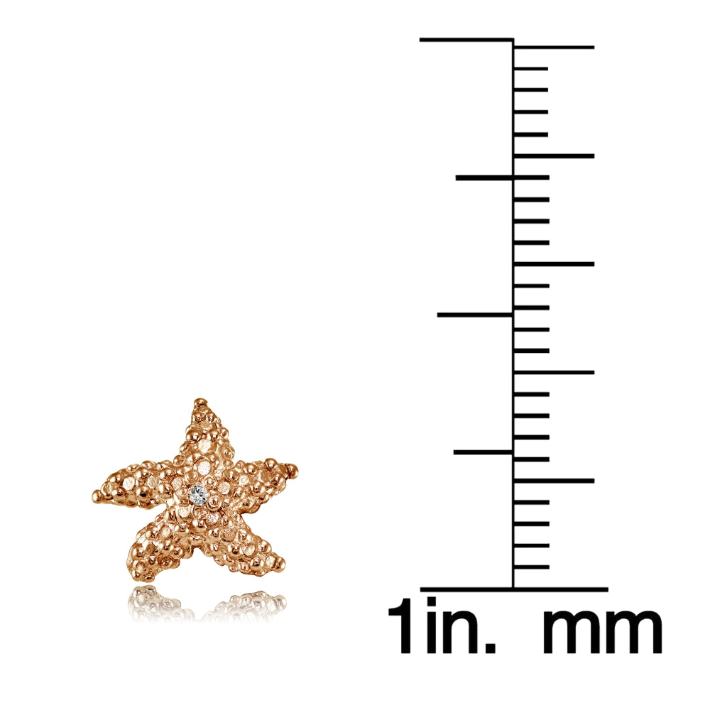 Rose Gold Flashed Sterling Silver Cubic Zirconia Starfish Stud Earrings-3