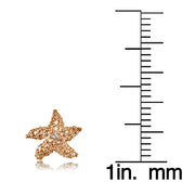 Rose Gold Flashed Sterling Silver Cubic Zirconia Starfish Stud Earrings