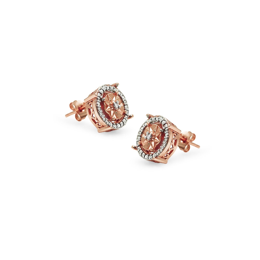 Rose Gold Flashed Sterling Silver Diamond Accent Round Illusion Stud Earrings, JK-I3-2
