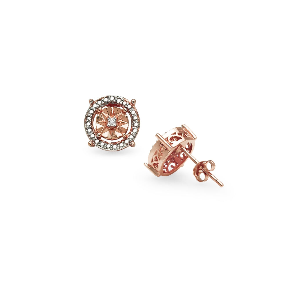 Rose Gold Flashed Sterling Silver Diamond Accent Round Illusion Stud Earrings, JK-I3-3