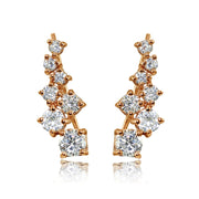 Rose Gold Flashed Sterling Silver Cubic Zirconia Graduating Climber Crawler Earrings