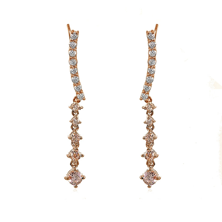Rose Gold Flashed Sterling Silver Round Created Morganite Climber Crawler Dangle Earrings
