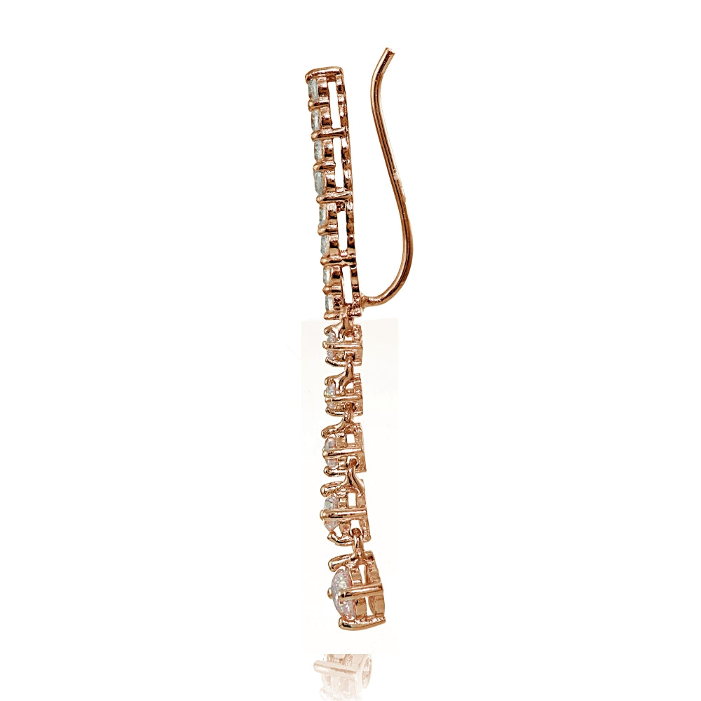 Rose Gold Flashed Sterling Silver Round Created Morganite Climber Crawler Dangle Earrings-2