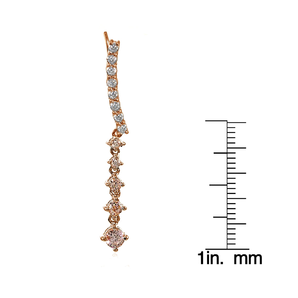 Rose Gold Flashed Sterling Silver Round Created Morganite Climber Crawler Dangle Earrings-3