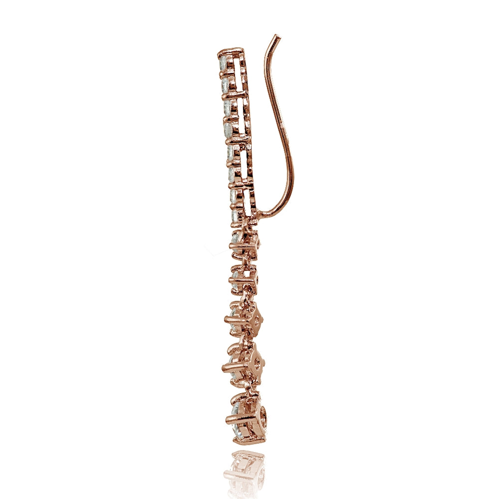 Rose Gold Flashed Sterling Silver Round Cubic Zirconia Climber Crawler Dangle Earrings-2