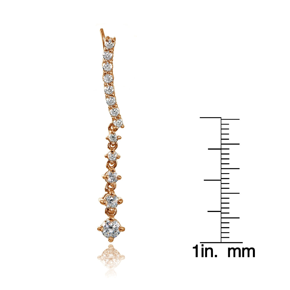 Rose Gold Flashed Sterling Silver Round Cubic Zirconia Climber Crawler Dangle Earrings-3