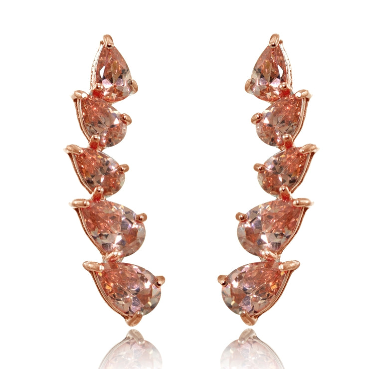 Rose Gold Flashed Sterling Silver Teardrop Created Morganite Curved Climber Crawler Earrings