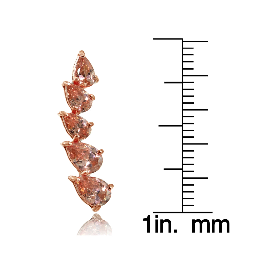 Rose Gold Flashed Sterling Silver Teardrop Created Morganite Curved Climber Crawler Earrings-2