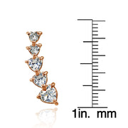 Rose Gold Flashed Sterling Silver Heart Cubic Zirconia Curved Climber Crawler Earrings