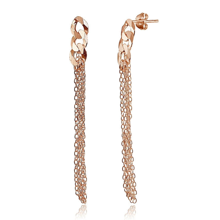 Rose Gold Flashed Sterling Silver Flat Link and Multi-Strand Chain Drop Dangle Earrings