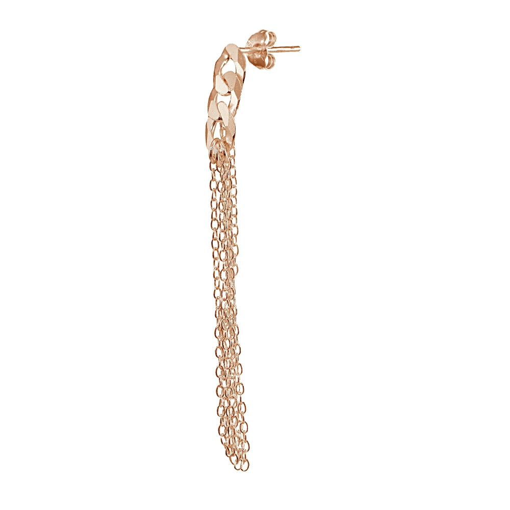 Rose Gold Flashed Sterling Silver Flat Link and Multi-Strand Chain Drop Dangle Earrings-3