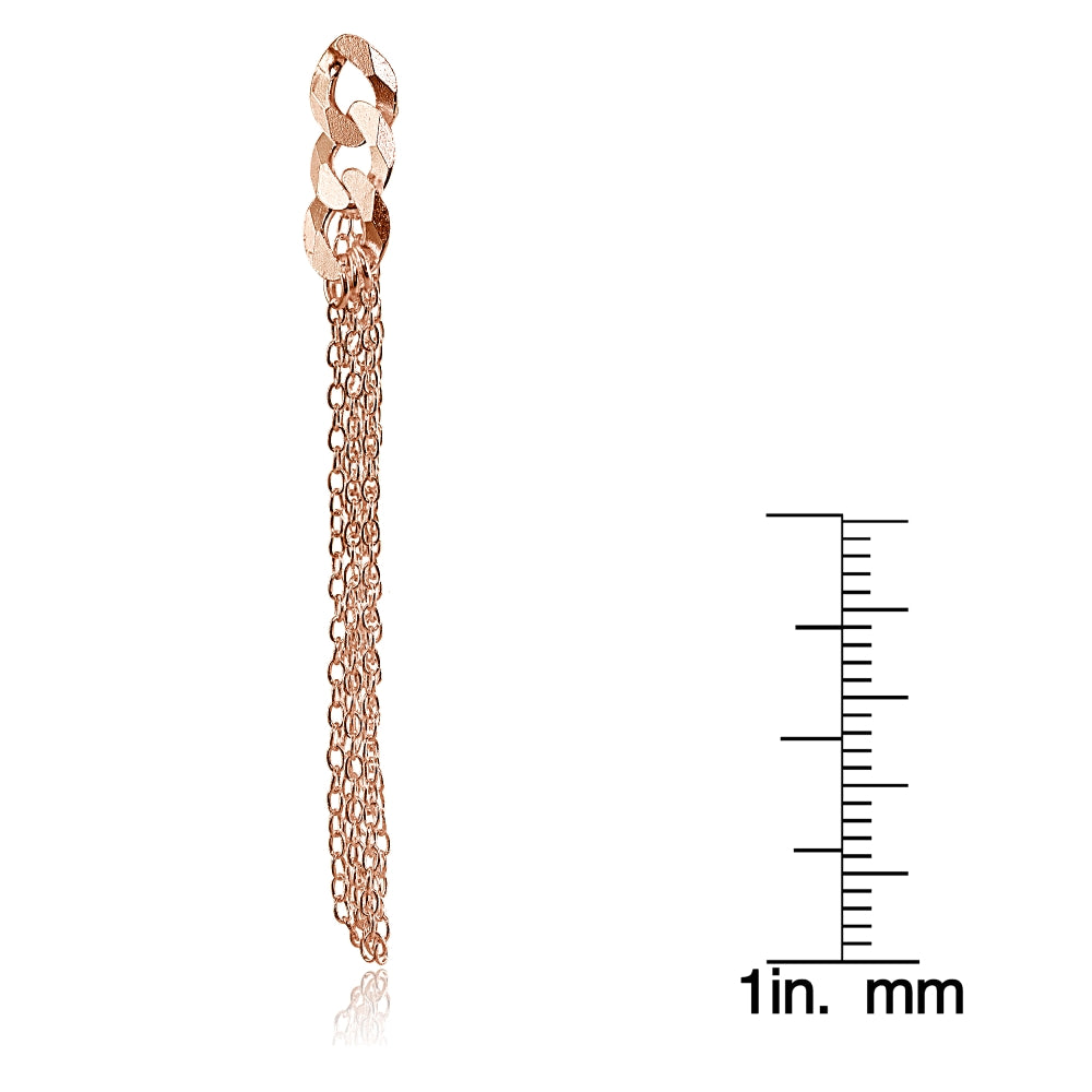 Rose Gold Flashed Sterling Silver Flat Link and Multi-Strand Chain Drop Dangle Earrings-4