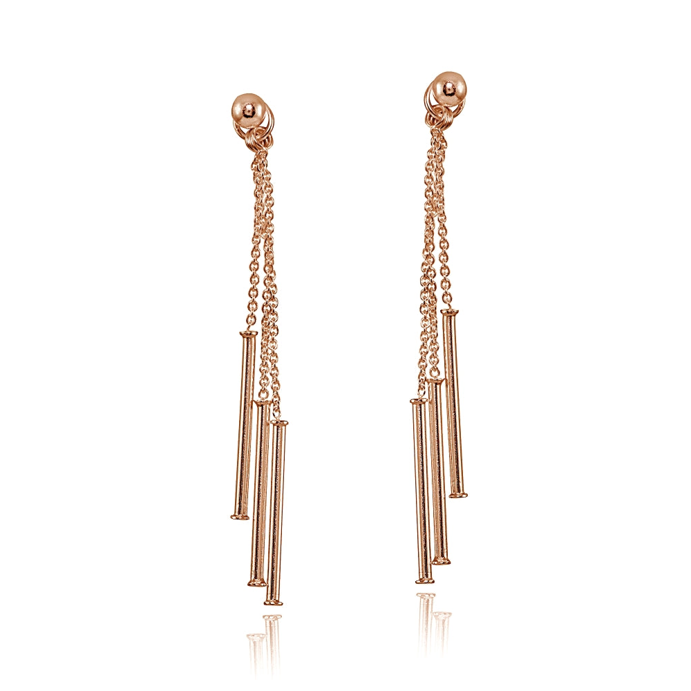 Rose Gold Flashed Sterling Silver Bead and Multi-Strand Chain & Bar Drop Dangle Earrings-2