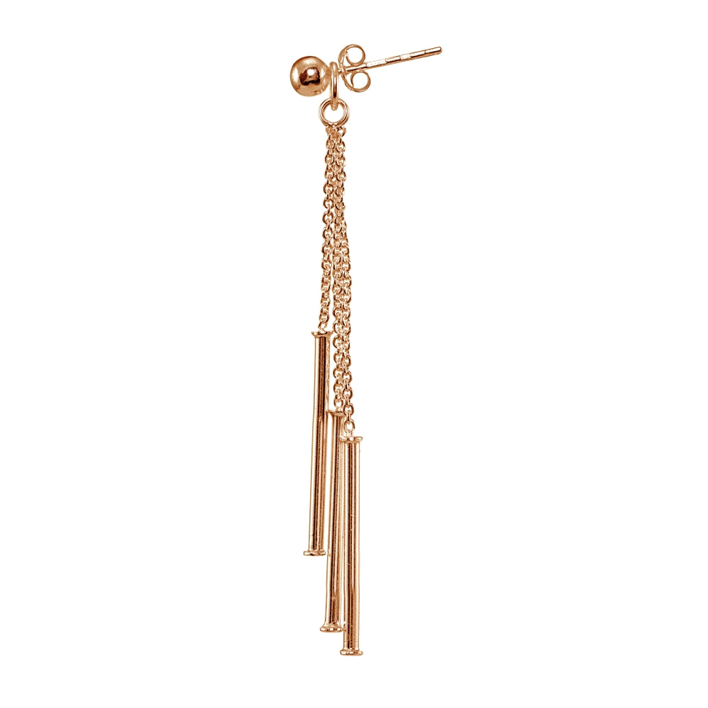 Rose Gold Flashed Sterling Silver Bead and Multi-Strand Chain & Bar Drop Dangle Earrings-3