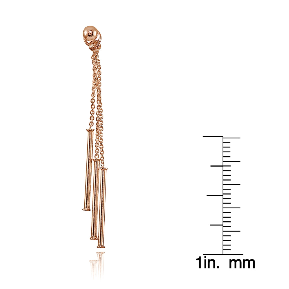 Rose Gold Flashed Sterling Silver Bead and Multi-Strand Chain & Bar Drop Dangle Earrings-4