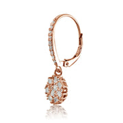 Rose Gold Flashed Sterling Silver Baguette and Round-Cut Cubic Zirconia Cluster Round Leverback Dangle Earrings