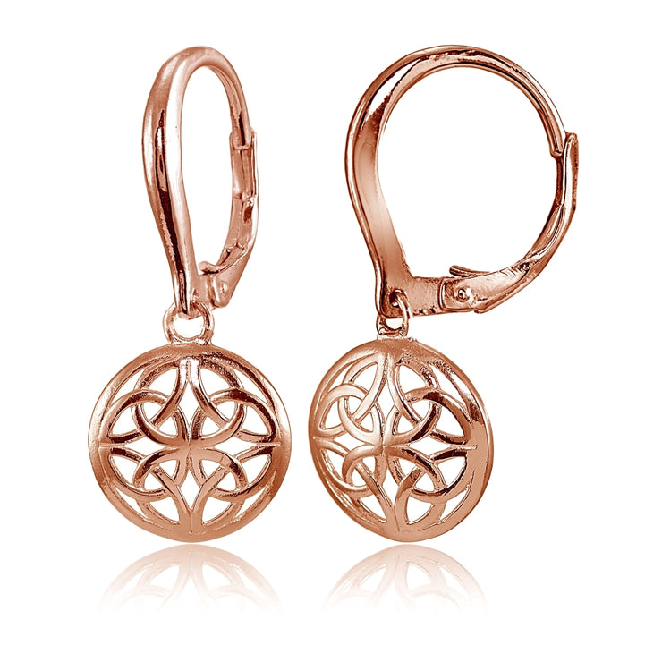 Rose Gold Flashed Sterling Silver High Polished Filigree Round Dangle Leverback Earrings