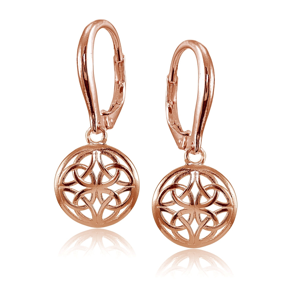 Rose Gold Flashed Sterling Silver High Polished Filigree Round Dangle Leverback Earrings-2