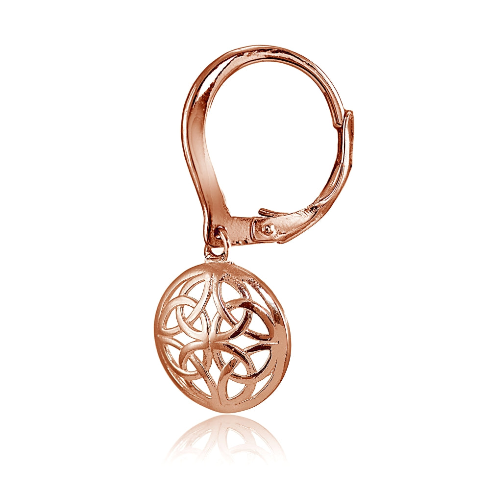 Rose Gold Flashed Sterling Silver High Polished Filigree Round Dangle Leverback Earrings-3