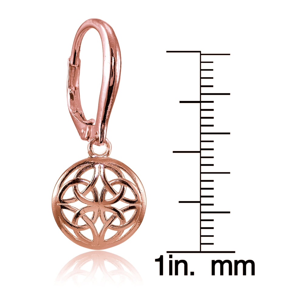 Rose Gold Flashed Sterling Silver High Polished Filigree Round Dangle Leverback Earrings-4