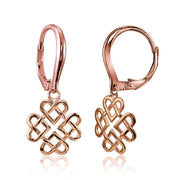 Rose Gold Flashed Sterling Silver High Polished Celtic Love Knot Dangle Leverback Earrings