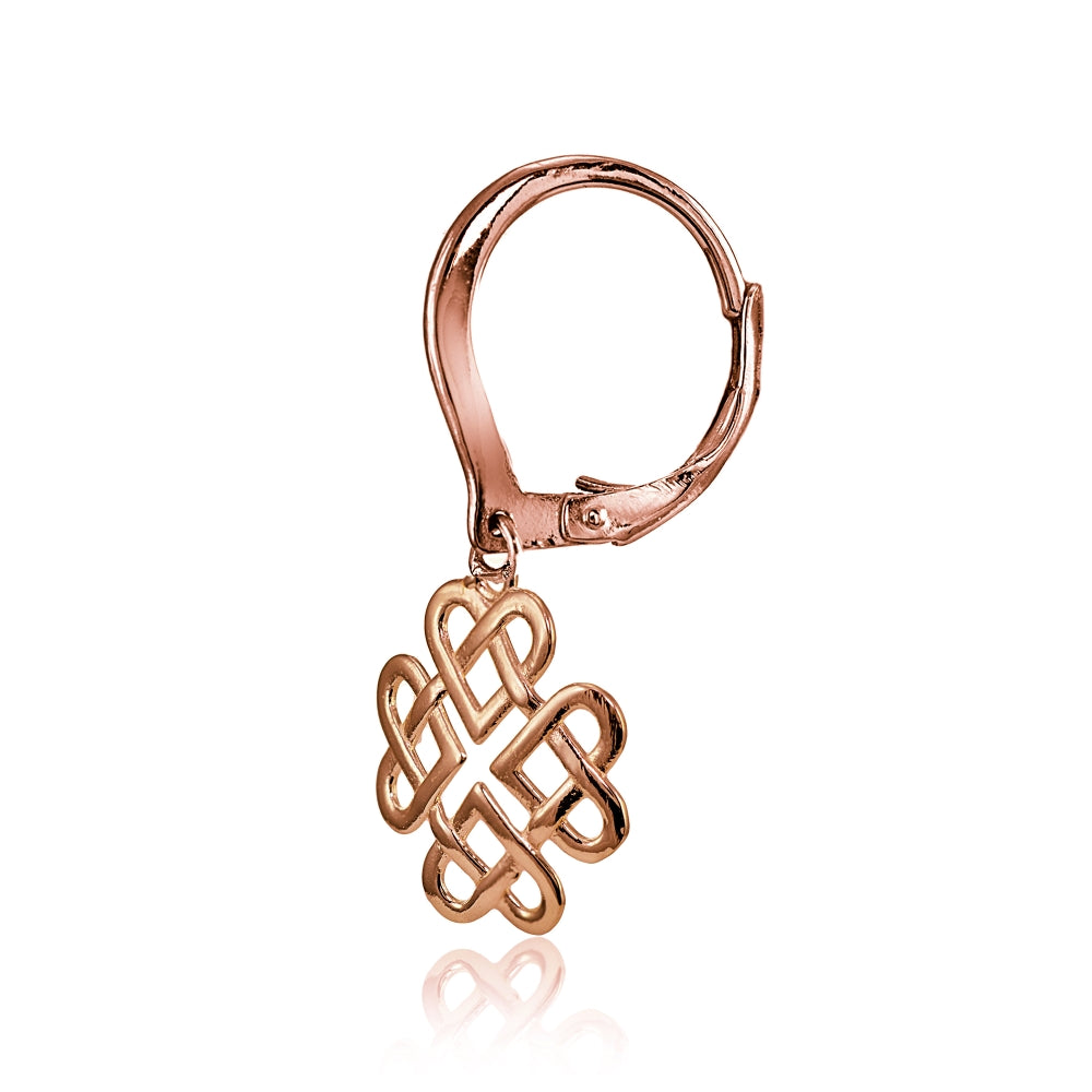 Rose Gold Flashed Sterling Silver High Polished Celtic Love Knot Dangle Leverback Earrings-3