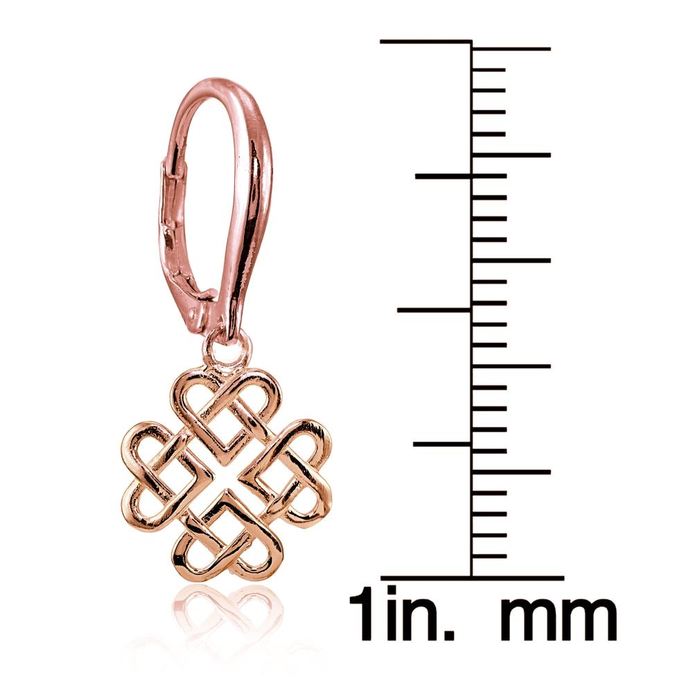 Rose Gold Flashed Sterling Silver High Polished Celtic Love Knot Dangle Leverback Earrings-4