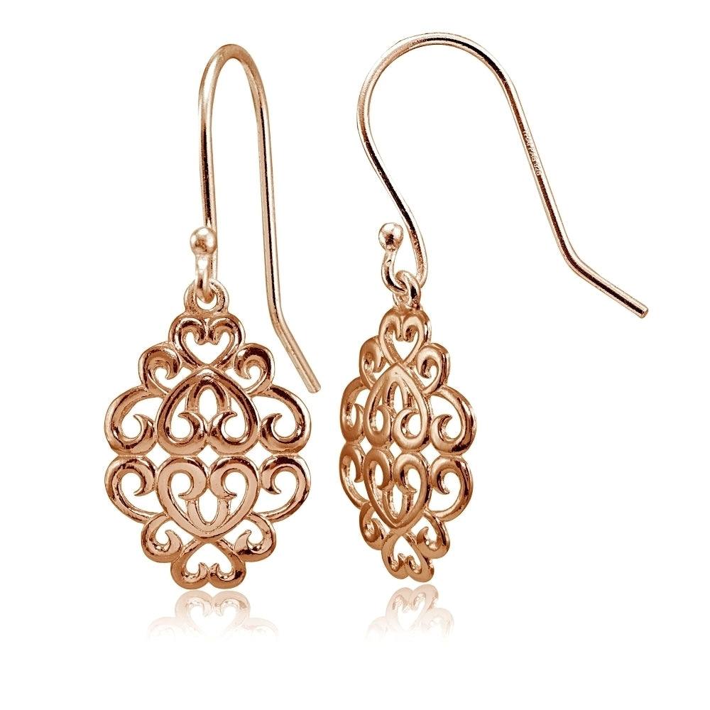 Rose Gold Flashed Sterling Silver High Polished Filigree Dangle Earrings