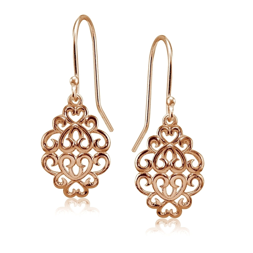Rose Gold Flashed Sterling Silver High Polished Filigree Dangle Earrings-2