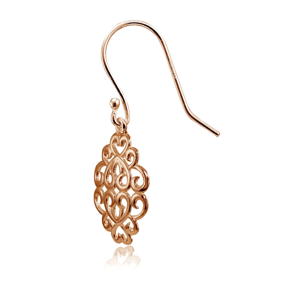 Rose Gold Flashed Sterling Silver High Polished Filigree Dangle Earrings-3
