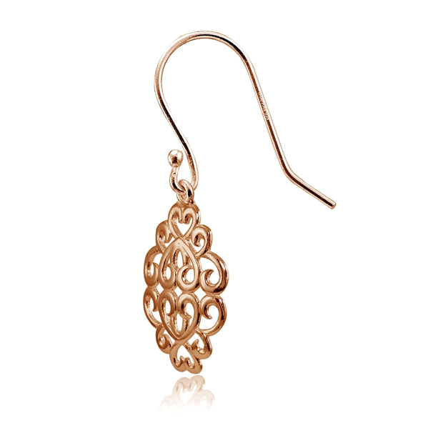 Rose Gold Flashed Sterling Silver High Polished Filigree Dangle Earrings