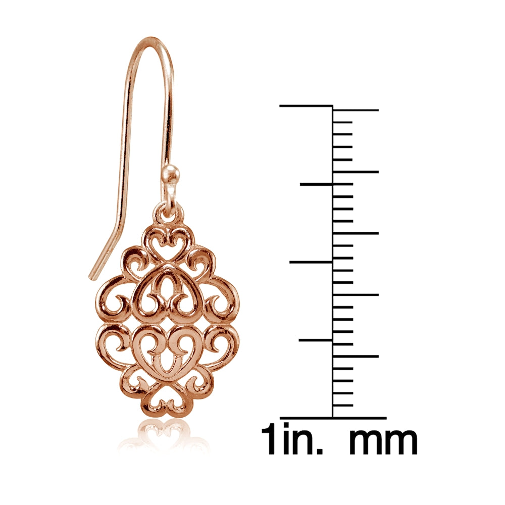 Rose Gold Flashed Sterling Silver High Polished Filigree Dangle Earrings-4