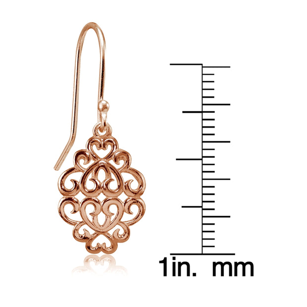 Rose Gold Flashed Sterling Silver High Polished Filigree Dangle Earrings