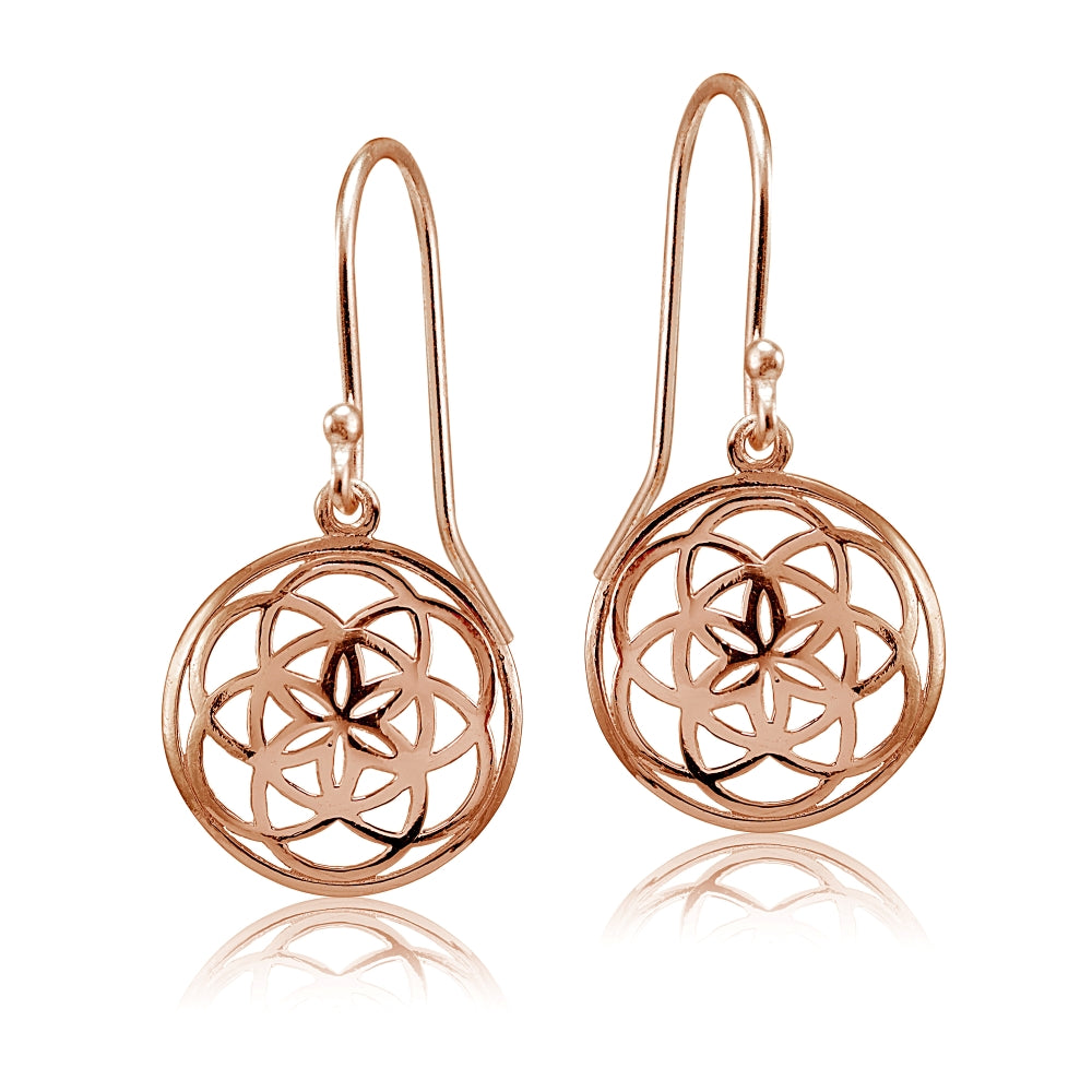Rose Gold Flashed Sterling Silver High Polished Celtic Knot Round Dangle Earrings-2