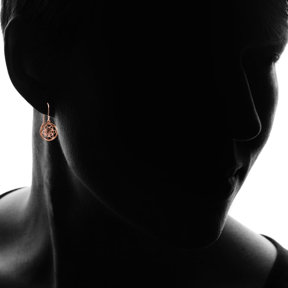 Rose Gold Flashed Sterling Silver High Polished Celtic Knot Round Dangle Earrings-5