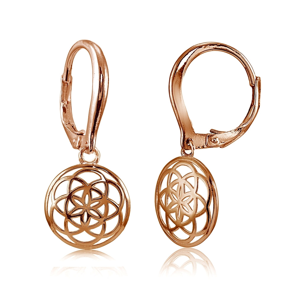 Rose Gold Flashed Sterling Silver High Polished Celtic Knot Leverback Earrings