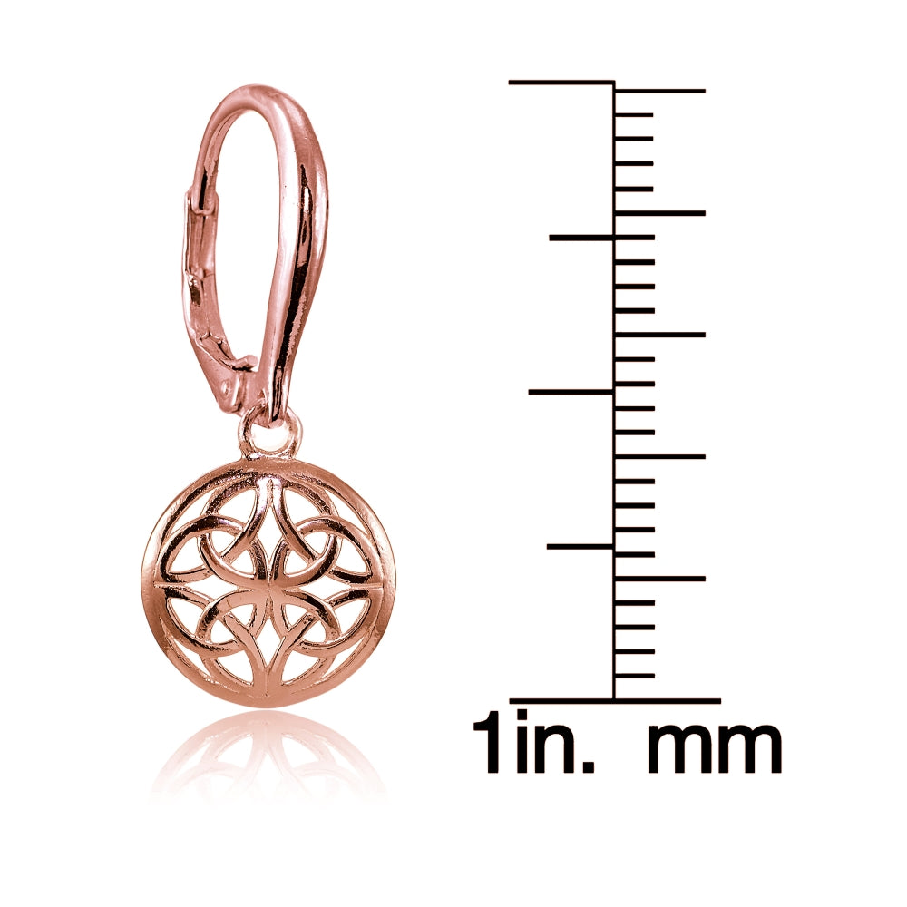 Rose Gold Flashed Sterling Silver High Polished Celtic Knot Leverback Earrings-4