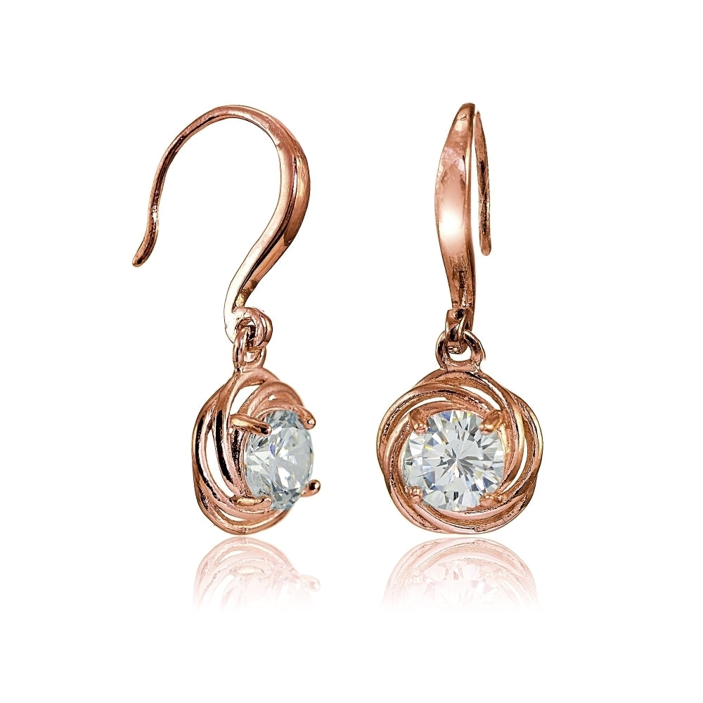 Rose Gold Flashed Sterling Silver Cubic Zirconia Love Knot Dangle Earrings-2