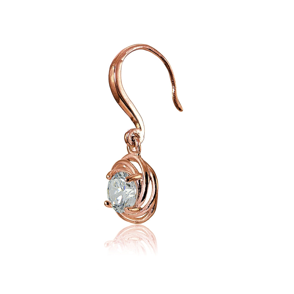 Rose Gold Flashed Sterling Silver Cubic Zirconia Love Knot Dangle Earrings-3
