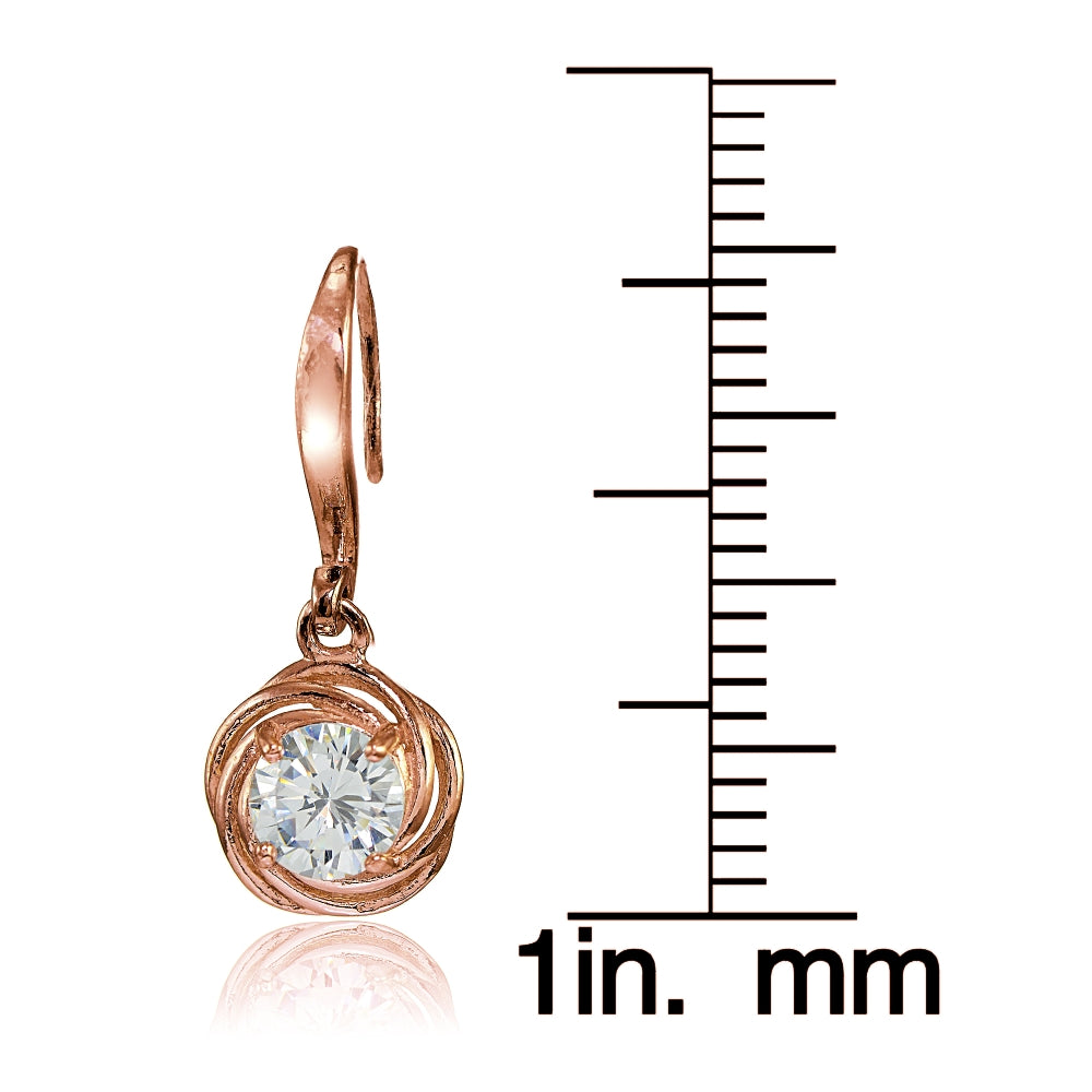 Rose Gold Flashed Sterling Silver Cubic Zirconia Love Knot Dangle Earrings-4