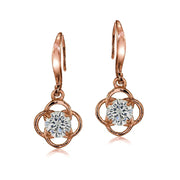 Rose Gold Flashed Sterling Silver Cubic Zirconia Flower Knot Dangle Earrings