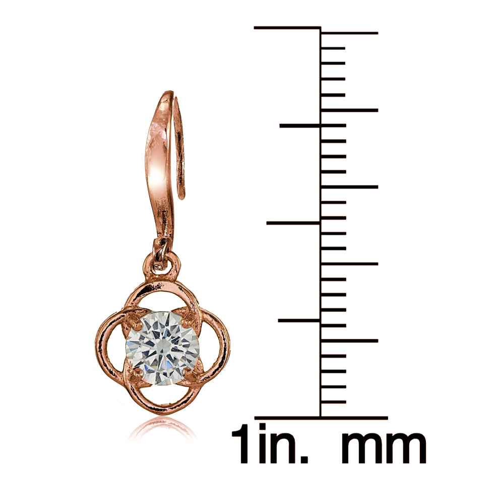 Rose Gold Flashed Sterling Silver Cubic Zirconia Flower Knot Dangle Earrings-4