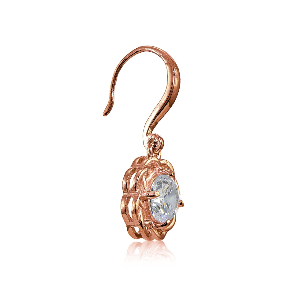 Rose Gold Flashed Sterling Silver High Polished Cubic Zirconia Celtic Love Knot Dangle Earrings-2