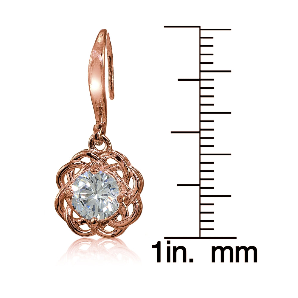 Rose Gold Flashed Sterling Silver High Polished Cubic Zirconia Celtic Love Knot Dangle Earrings-3