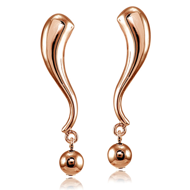 Rose Gold Flashed Sterling Silver Polished Elongated Curved Bead Drop Dangle Earrings