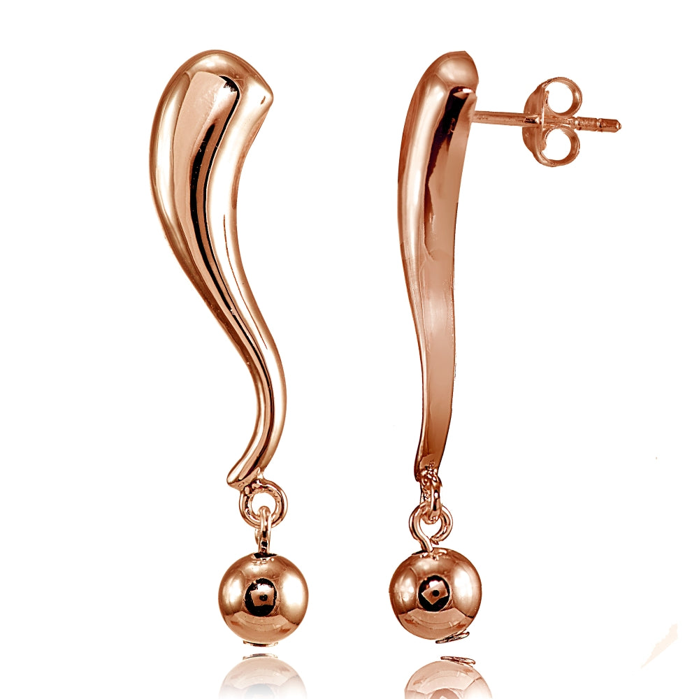 Rose Gold Flashed Sterling Silver Polished Elongated Curved Bead Drop Dangle Earrings-2