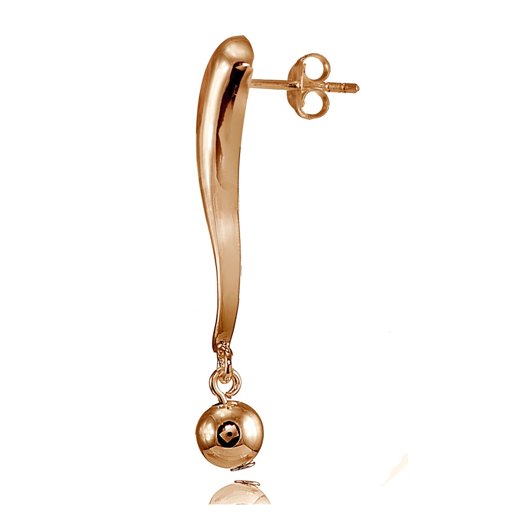 Rose Gold Flashed Sterling Silver Polished Elongated Curved Bead Drop Dangle Earrings-3