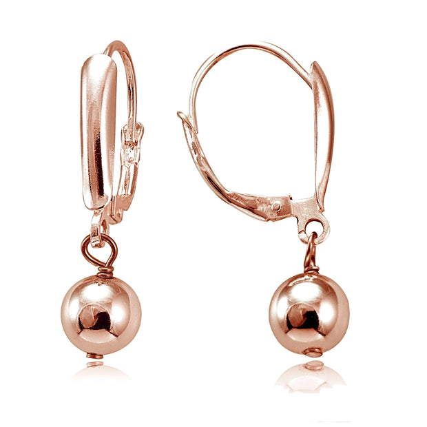 Rose Gold Flashed Sterling Silver Dangling 6mm Bead Leverback Earrings