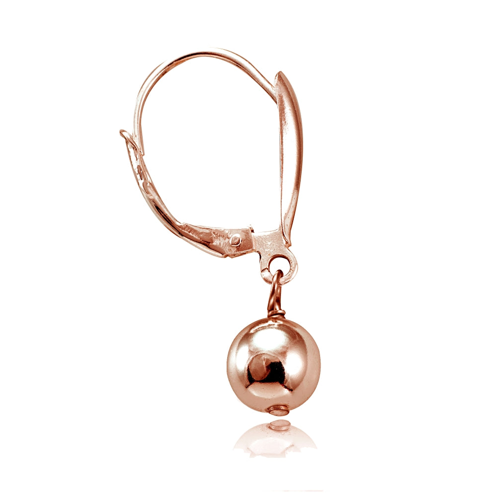 Rose Gold Flashed Sterling Silver Dangling 6mm Bead Leverback Earrings-2