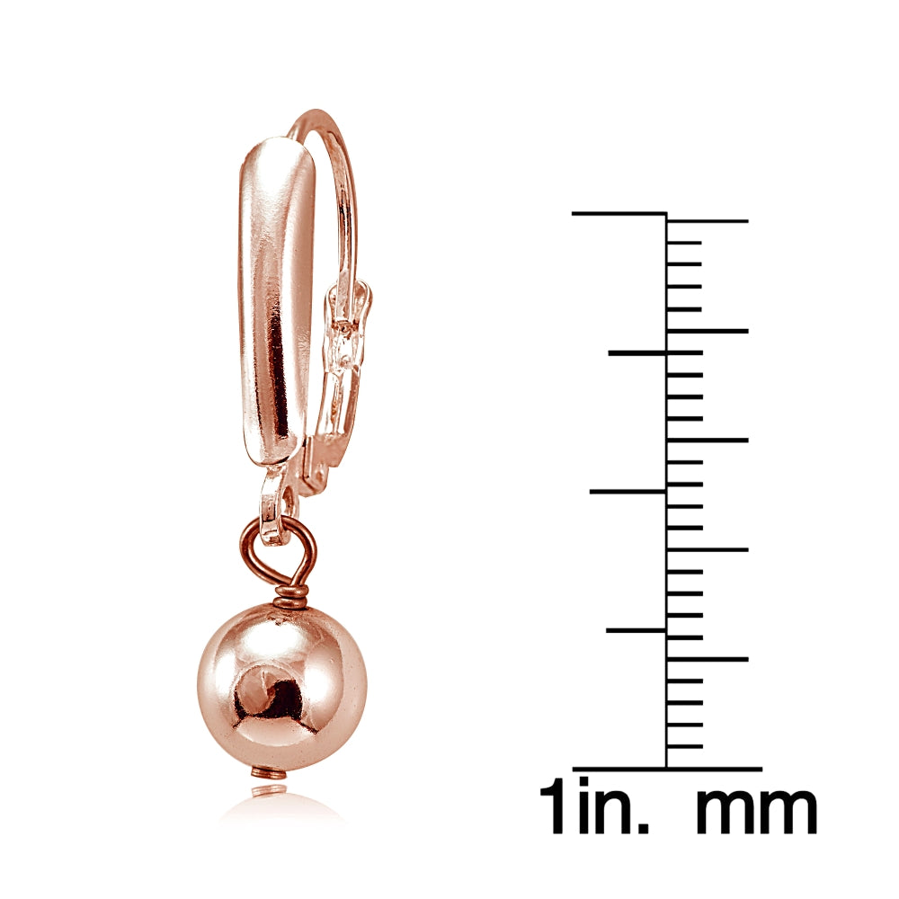 Rose Gold Flashed Sterling Silver Dangling 6mm Bead Leverback Earrings-3